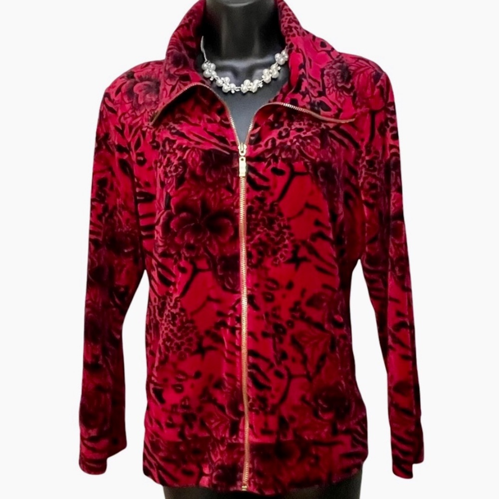 Style & Co Sports Velour Sweat Jacket. Red Sz. L